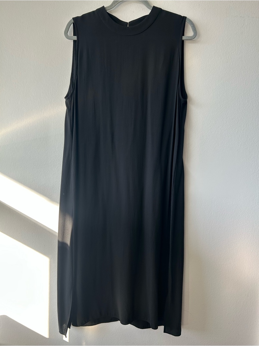 Eileen Fisher Silk Sleeveless Black Midi Dress - Classic Minimalist